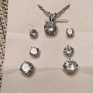 Fashion Jewelry Silver Necklace Set with Clear Stones